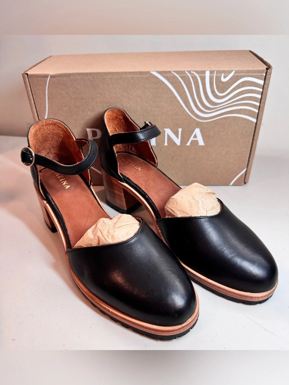 Portland Leather Goods Black Heeled Mary Jane Women’s Shoe—Patina branded